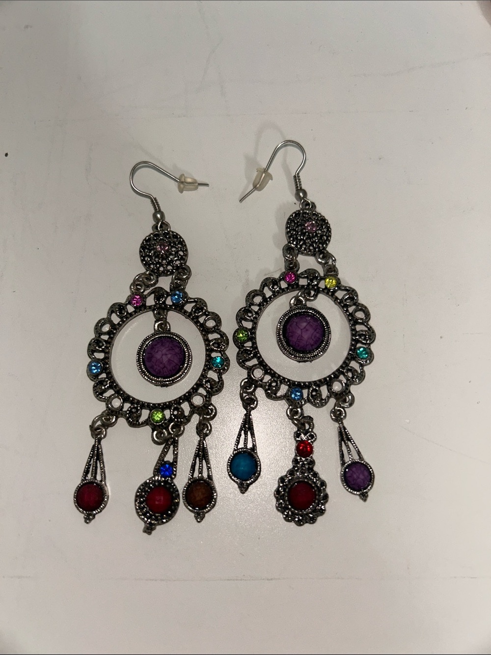 Boho Multicolor Dangle Earrings - Silver-Tone